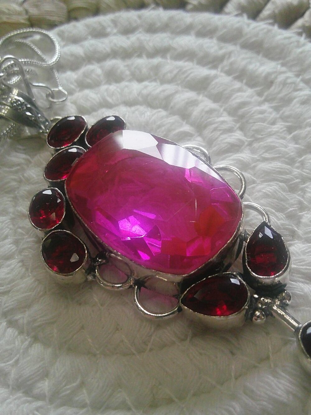Gorgeous PINK TOPAZ & GARNET Handmade Sterling 925 Pendant/Chain #271F